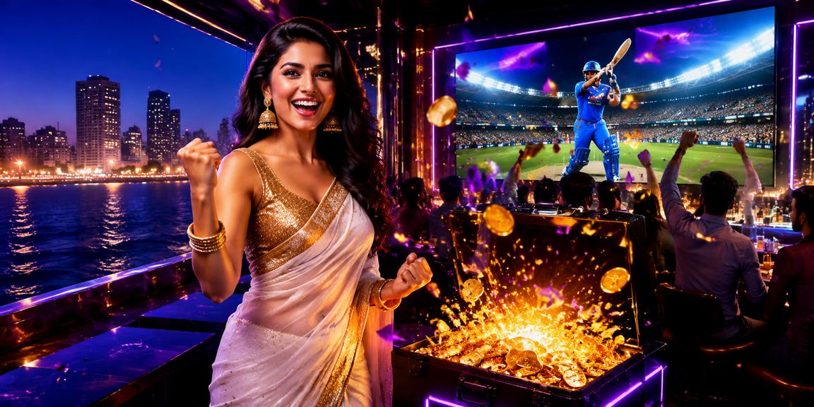 VIP player enjoying cricket betting experience on mobile with festive atmosphere